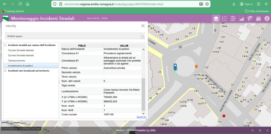 Monitoraggio incidente stradale -investimento pedone -Coroso isonzo